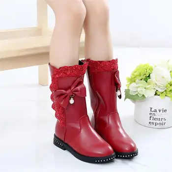 

utumn and Winter Leather Boot Girls' Boots plus Velvet Boots Big Kid CHILDREN'S Snow Boots GIRL'S Martin Boots Fashion
