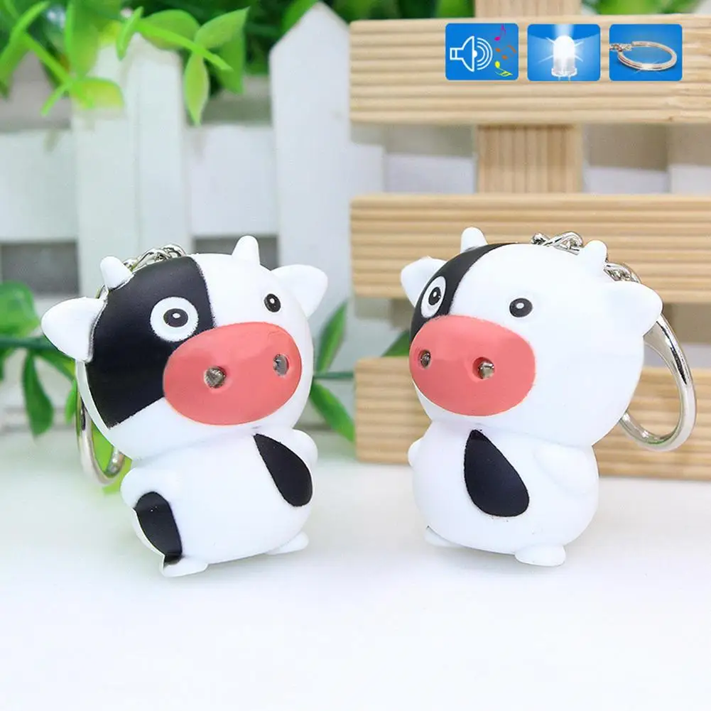 

Lovely Cartoon LED Lighting Cow Pendant Key Chain Creative Keychain Keyring Gift