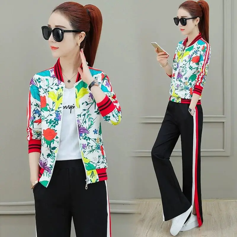 

Spring WOMEN'S Suit-Style Sports Clothing Spring And Autumn 2019 New Style WOMEN'S Dress Korean-style Loose-Fit Printed Casual T