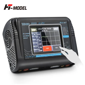 

HTRC T240 duo Lipo Battery Charger Touch Screen AC 150W DC 240W Dual Channel RC charger for LiHV LiFe Lilon NiCd NiMH PB Battery
