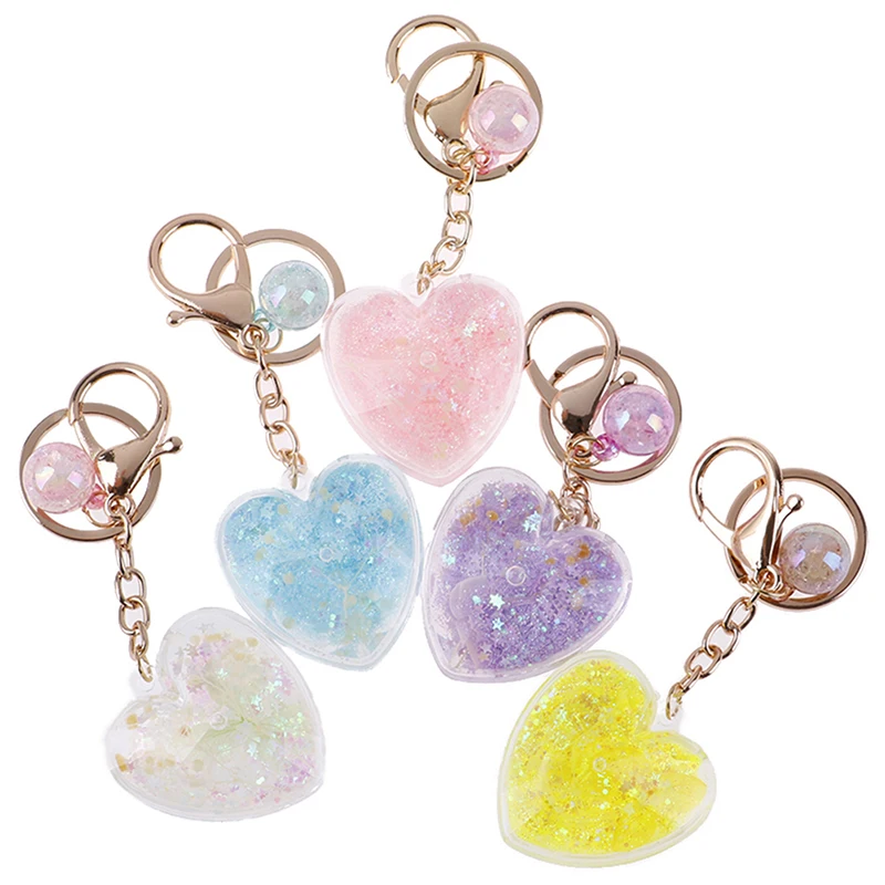 

1pc Glitter Quicksand Keychain Heart Shape Star Powder Moving Liquid Key Ring Car Key Pendant Keychain Creative Birthday Gift