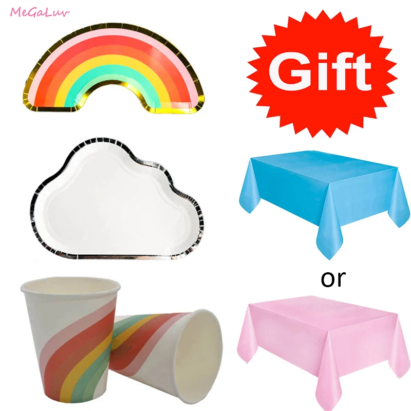 Rainbow Theme Disposable Tableware Colorful Paper Plates Cup Kids
