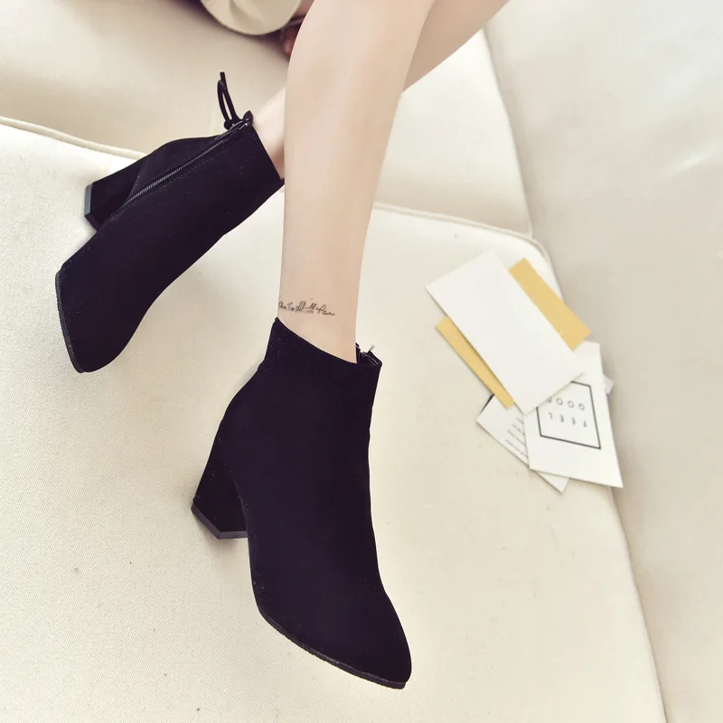 

Solid Concise Leisure Womens Boots Ankle Short Fashion Med Pointed Toe Vintage Boots Butterfly-knot Winter Big Size Shoes