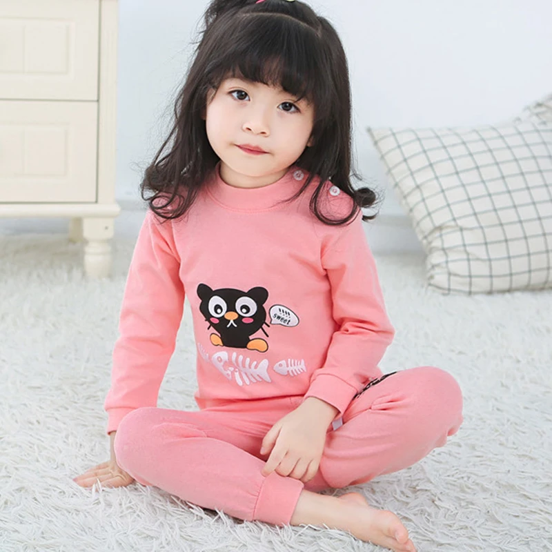  2020 Baby Boys Girls Pajamas Sets Cotton Boys Cartoon Print Sleepwear Autumn Spring Girls Long Slee