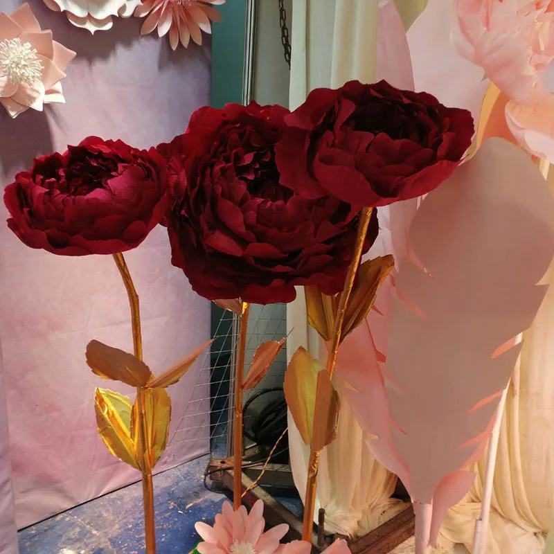 Гигантская бумага цветы большой пион голова лист для домашнего декора украшение Искусственные цветы Свадебные стены фон украшение для вечеринки