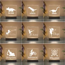 

Personalized USB LED Night Light Customized Name Butterfly Dinosaur Elf Motorcycle Animal Acrylic 3D Lamp Kids Christmas Gift