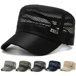 Summer Men's Flat Military Mesh Cap Solid Breathable Baseball Cap Women Cadet Army Snapback Outdoor Adjustable Fishing Sun Hats