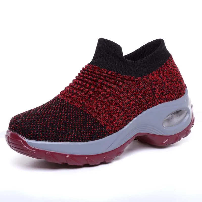 red EOFK/Женская обувь на платформе; коллекция года; модная Осенняя женская обувь на плоской подошве; повседневная обувь черного цвета на толстой подошве; обувь для танцев без застежки - Цвет: red