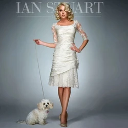 Knee Length Mother Of The Bride Dresses A-line Scoop Half Sleeves Appliques Short Groom Mother Dresses For Wedding