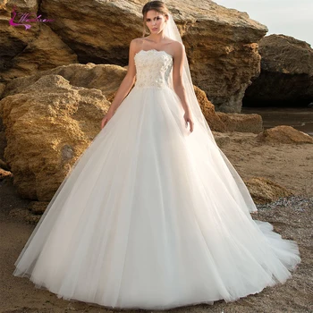 

Waulizane Gorgeous Tulle A Line Wedding Dress With Court Train Of Strapless Bridal Dress