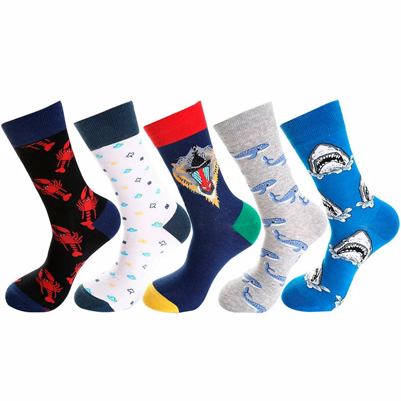 Cotton shark monkey whale tube matching socks animal pattern interesting tide | Женская одежда