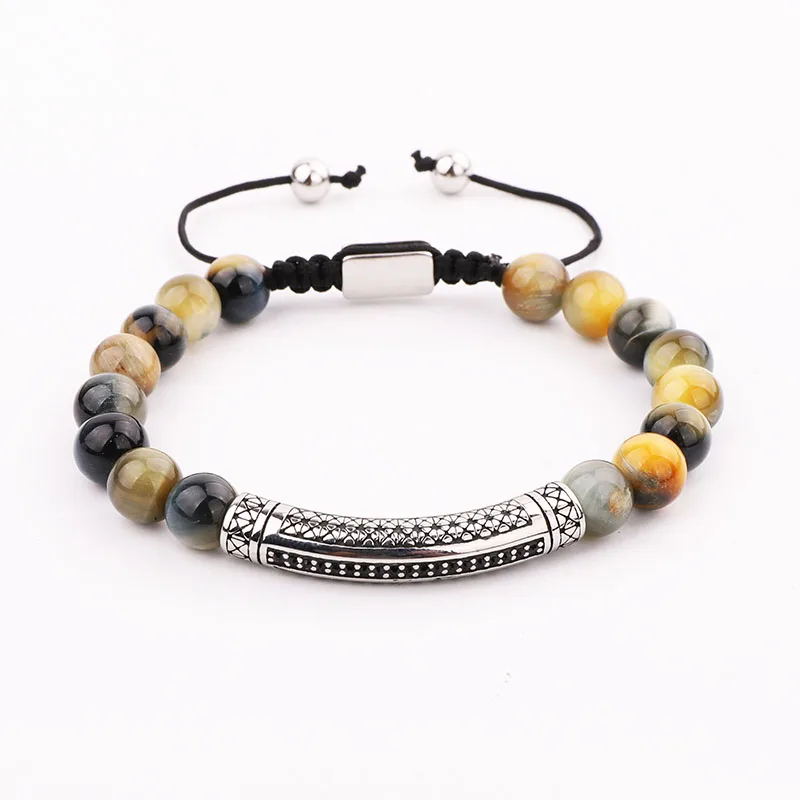 New Men Bracelet Natural Stone Beads Stainless Steel Tube Friendship Macrame Bracelet Men Jewelry Gift - Image 2