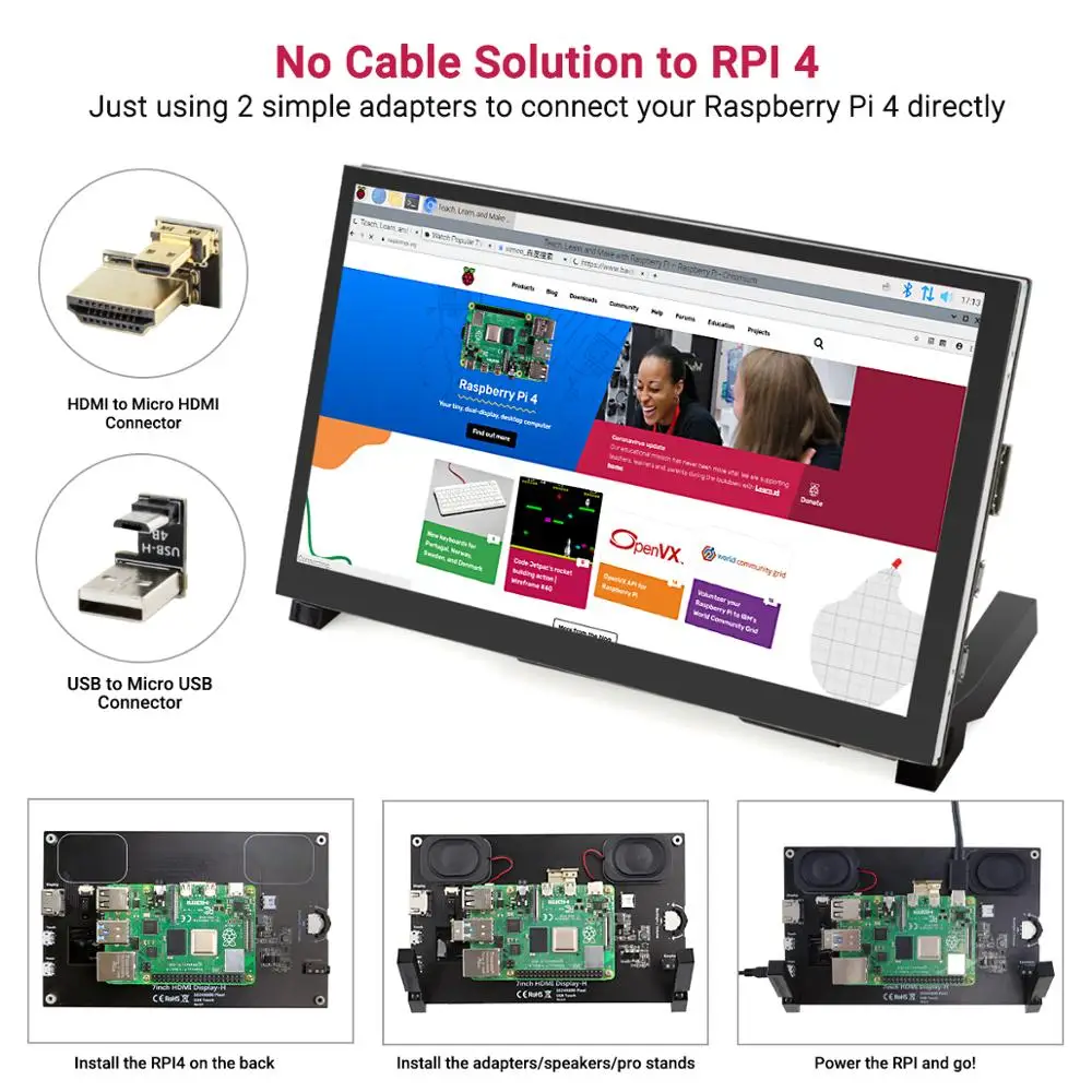 New Arrival 7 Inch HDMI Touchscreen Monitor 1024x600P 7'' HDMI Display with Dual Speakers for Raspberry Pi 4B Screen with Stand