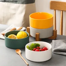 Nordic Fruit Salad Bowl Ceramics Round Solid Color Creative Household Kitchen Utensils Soup Bowl Instant Noodle Bowl Household