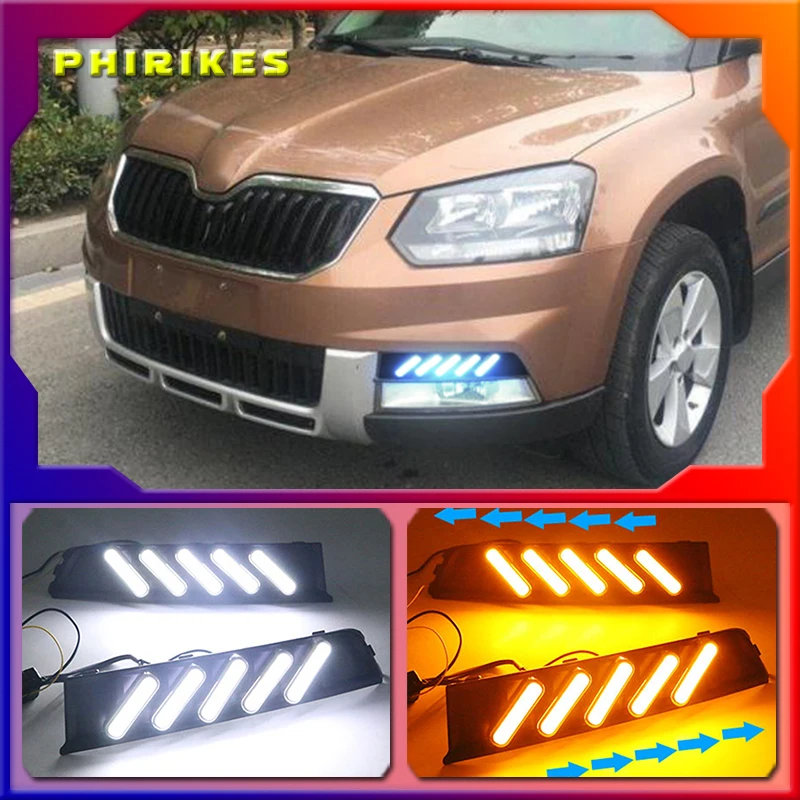 

2Pcs LED Daytime Running Turning Signal Light DRL Fog Lamp Brake light Lamp For Skoda Yeti 2014-2017