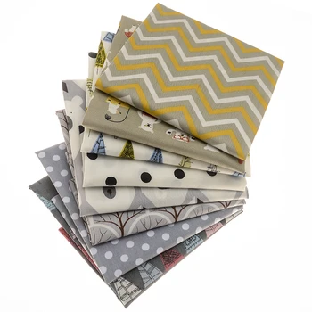 

DIY handmade cotton sewing fabric, gray printed twill fabric cloth set, a pack of eight pieces, 40CMX50CM / 20CMX25CM