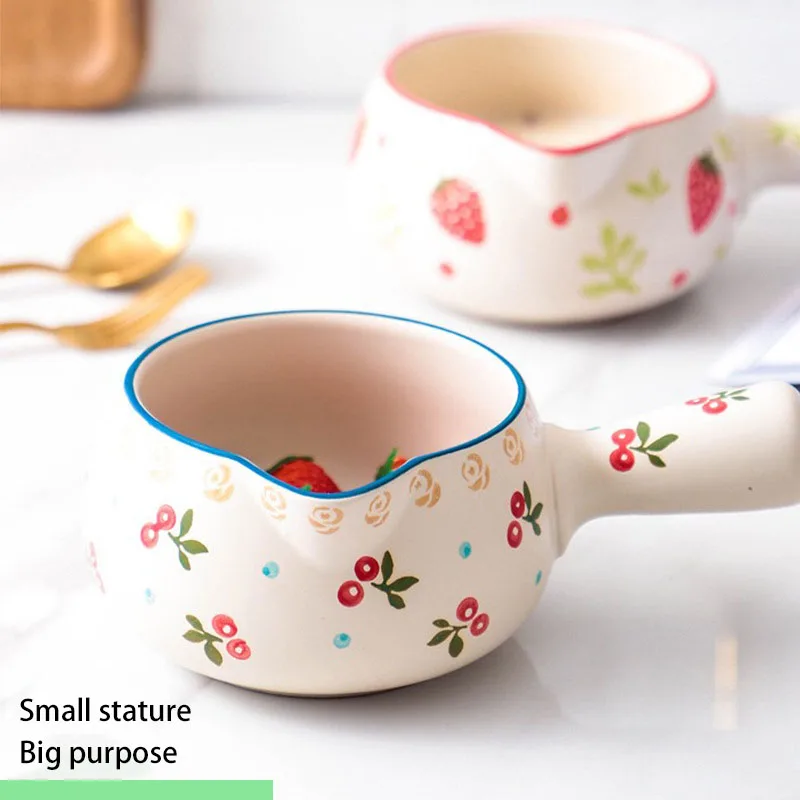 1PC 1000ML Ceramic Milk Pan Creative Strawberry Cherry Mini Stock Pots For Kitchen Cooking Porridge Soup Pot Stew Cookware | Дом и сад