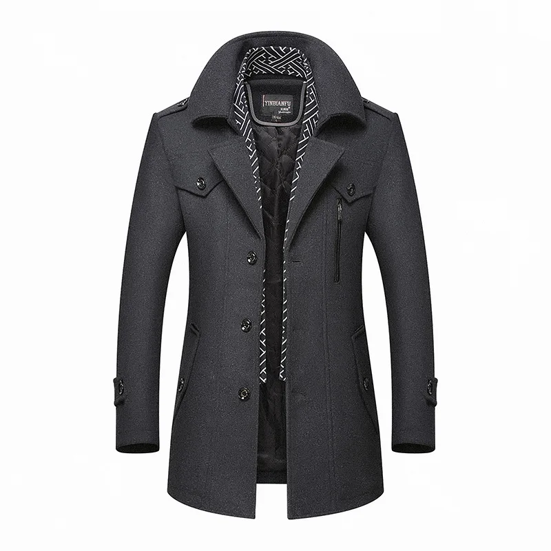 Men Winter Wool Coat Men's Business Casual Solid Color Warm Thick Wool Blends Woolen Pea Coat Male Trench Coat Overcoat Men Winter Wool Coat Men's Business Casual Solid Color Warm Thick Wool Blends Woolen Pea Coat Male Trench Coat Overcoat