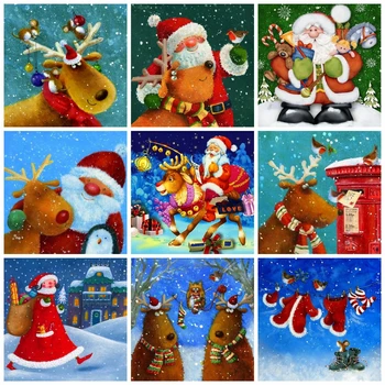 

HUACAN Diamond Painting Santa Claus Snow Full Square Round Diamond Embroidery Christmas Mosaic Deer Art Rhinestone Handmade Gift