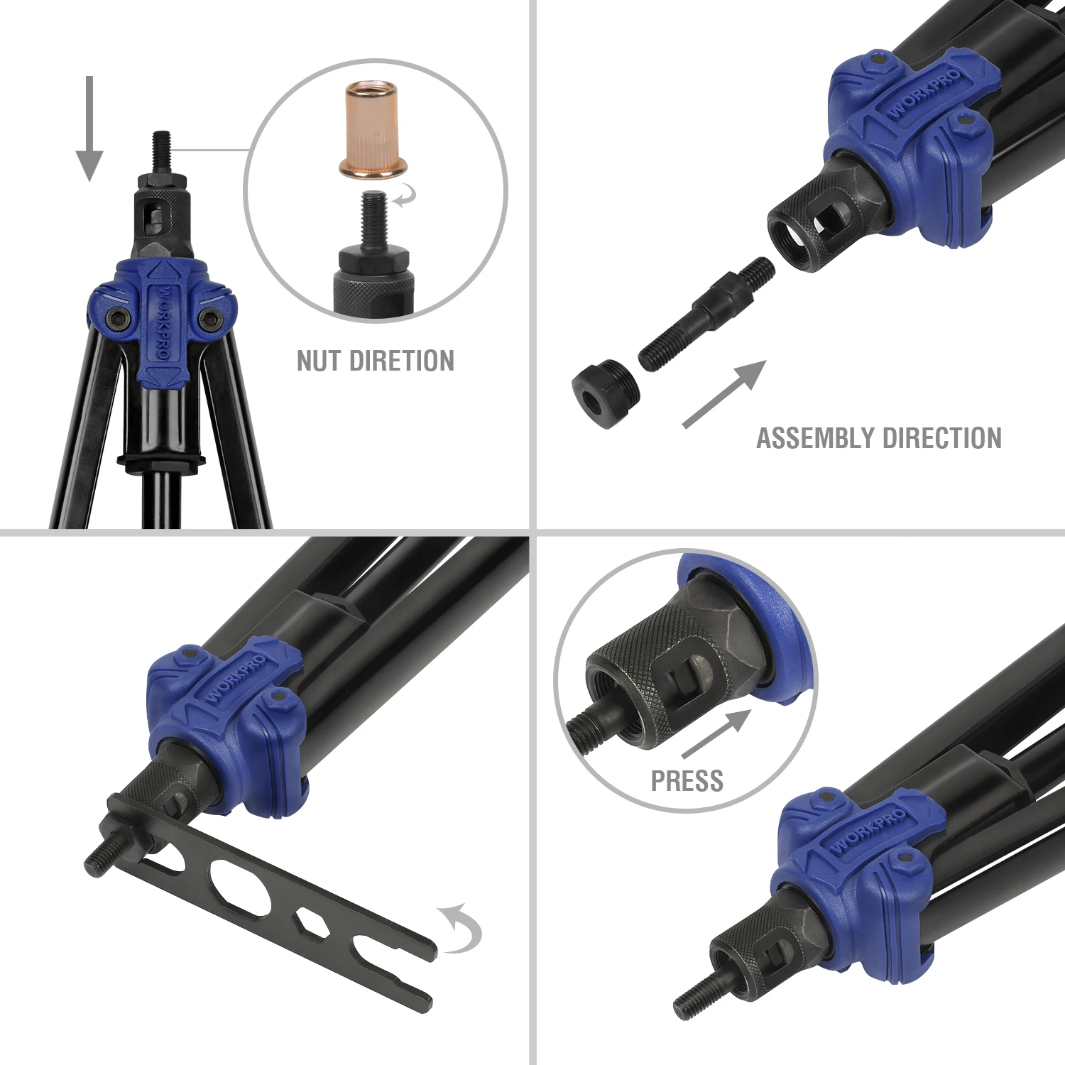 High Leverage Rivet Nut Tool Kit with Metric and SAE Mandrels