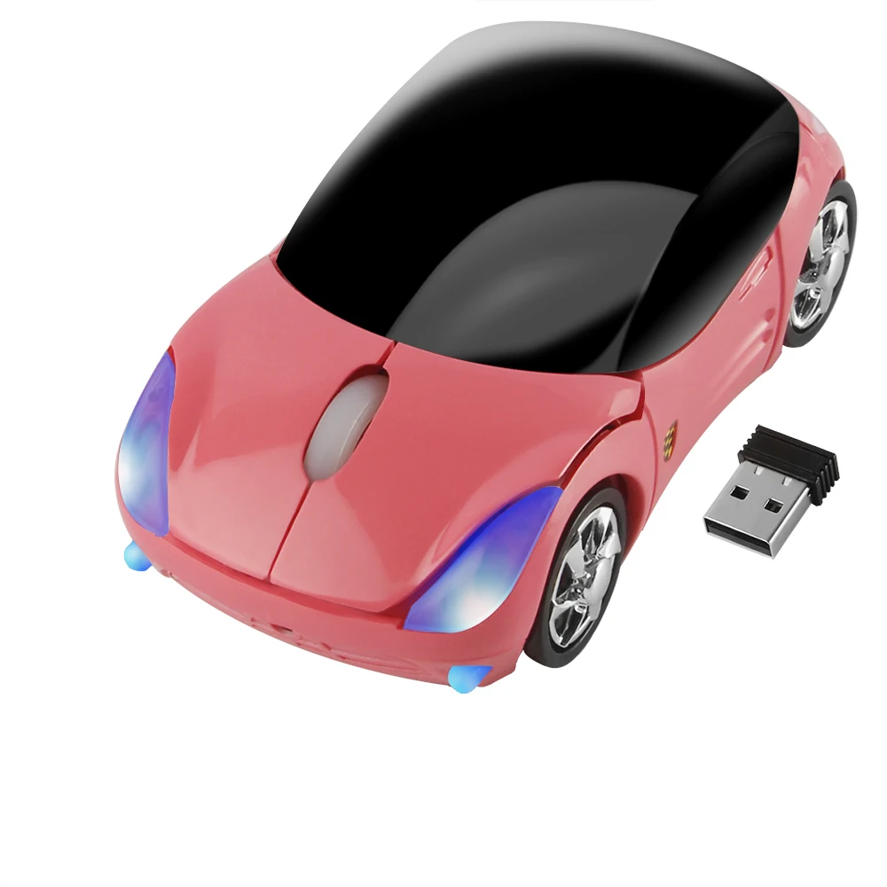 2.4G 무선 미니 마우스 3D 자동차 모양 디자인 귀여운 마우스 1600 DPI USB 광학 컴퓨터 핑크 마우스 어린이용 소녀용 노트북 PC용