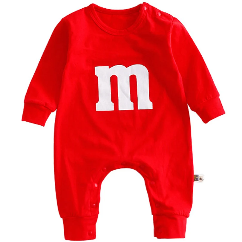 New Fashion Baby Boy Girl Letter M Romper Newborn Kids Long Sleeve Cartoon Printing Jumpsuit Casual Infant Clothing Outwear