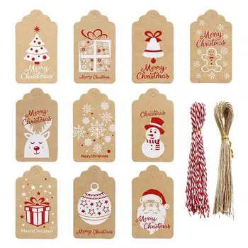 

1 Set Xmas Kraft Paper Tags Retro Snowflake Deer Paper Cards Xmas Tree Labels