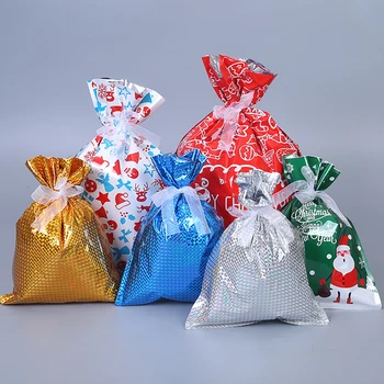 

New Christmas Gift Wrapping Bags Holiday Treats Bag Gift Packaging Bag With Ribbons Candy Gift Packaging Bag Christmas Gift Bag