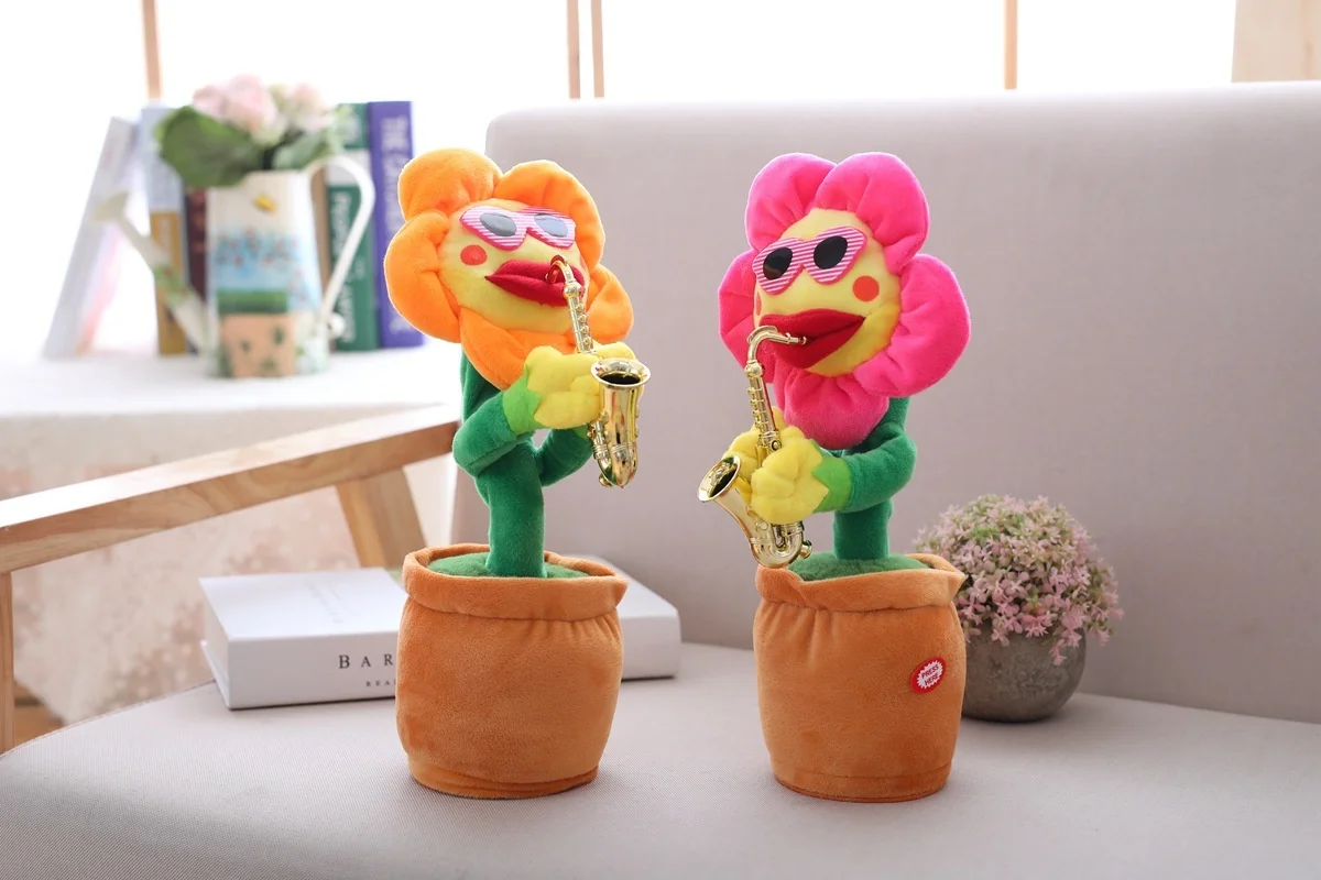 

Creative Voluptuous Flower Birthday Gift Plants Decorative Swing Chatter Toy Sing and Dance Saxophone Sunflowers Funny Gift