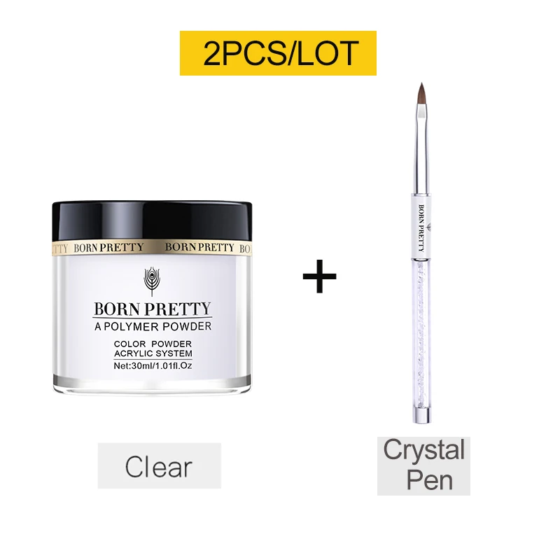 30ml Clear Set 2 BORN PRETTY 30ml Acrylic Powder Carving Nail Polymer Tip Extension French Pink White Clear Adhesive Rhinestone Nail Art Powder - Цвет: 30ml Clear Set 2