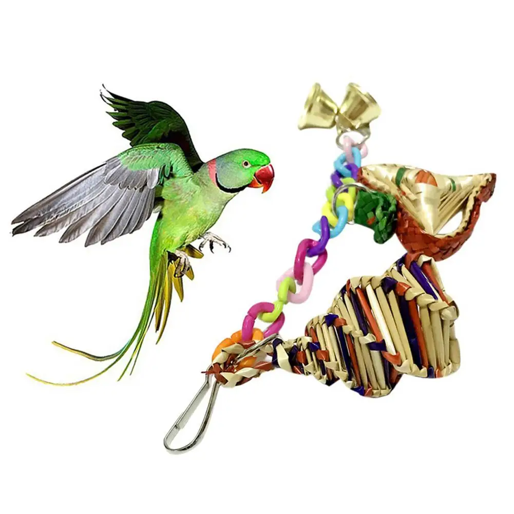 Pet Bird Grass плетеная цепочка звонок подвесная клетка устойчивая к укусам жевательная игрушка