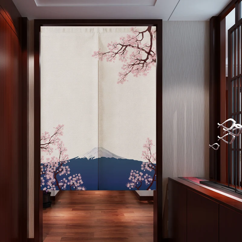 Japanese Door Curtains Noren Mount Fuji Cherry Home Decor Bedroom Kitchen Linen Curtain Customizable 3