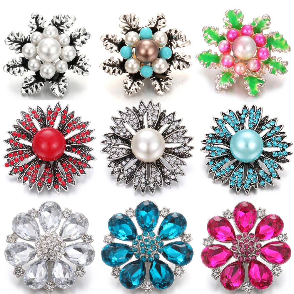 6pcs/lot New Snap Jewelry Multi Style Big Rhinestone Flower 18mm Metal Buttons Fit DIY Leather Bracelets | Украшения и аксессуары