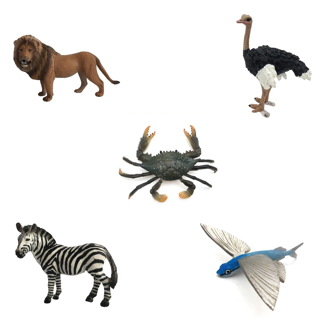 Nature Wild Lion Ostrich Zebra Crab  Flying Fish Cute Animal Model Figurine Action Figures Kids Playset Toy