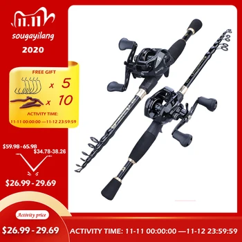 HOT PROMO ❤️ Sougayilang 1.8-2.4m Telescopic Casting Fishing Set Portable Ultralight Rod and 12+1BB 7.2:1 High Speed Gear Ratio Fishing Reel - discount item 46% OFF Sports & Entertainment