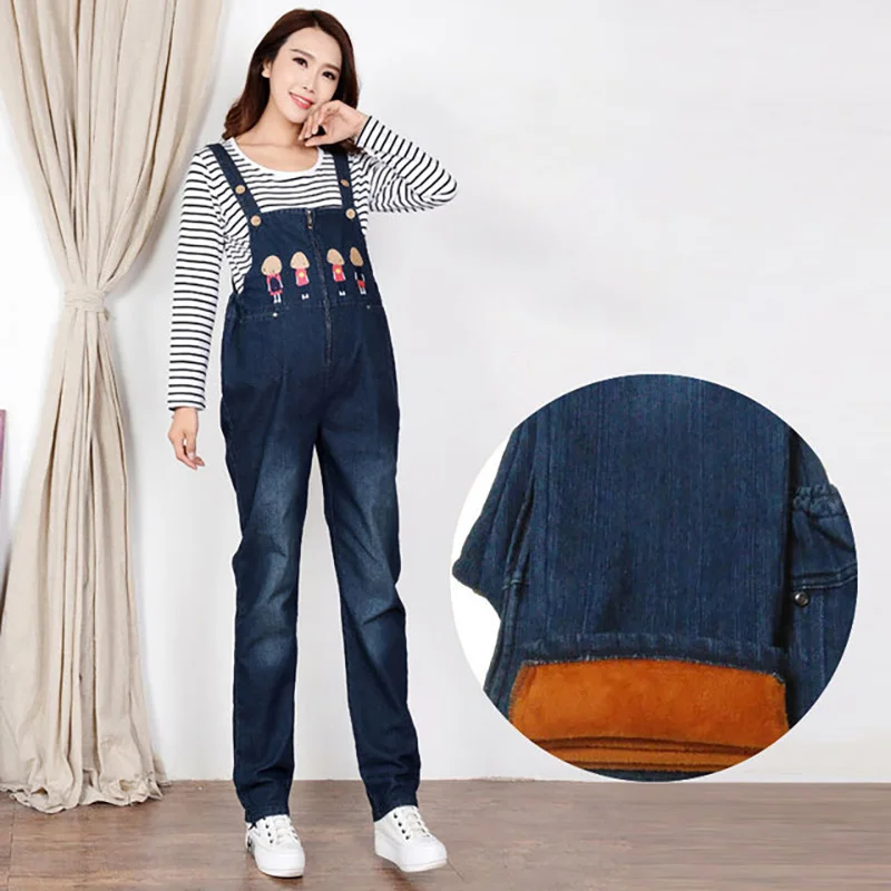 Джинсовый комбинезон для беременных; джинсы для беременных; Одежда для беременных; Комбинезоны на подтяжках; брюки; Униформа; джинсовые брюки - Цвет: Blue (double layer)