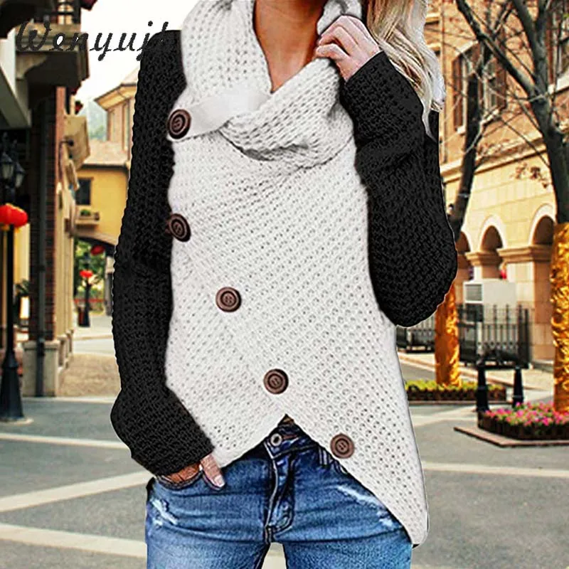

WENYUJH Fall 2019 Fashion Women Patchwork Knitted Sweater Winter Casual Jumpers Pull Femme Knitted Sweter Mujer Clothes New
