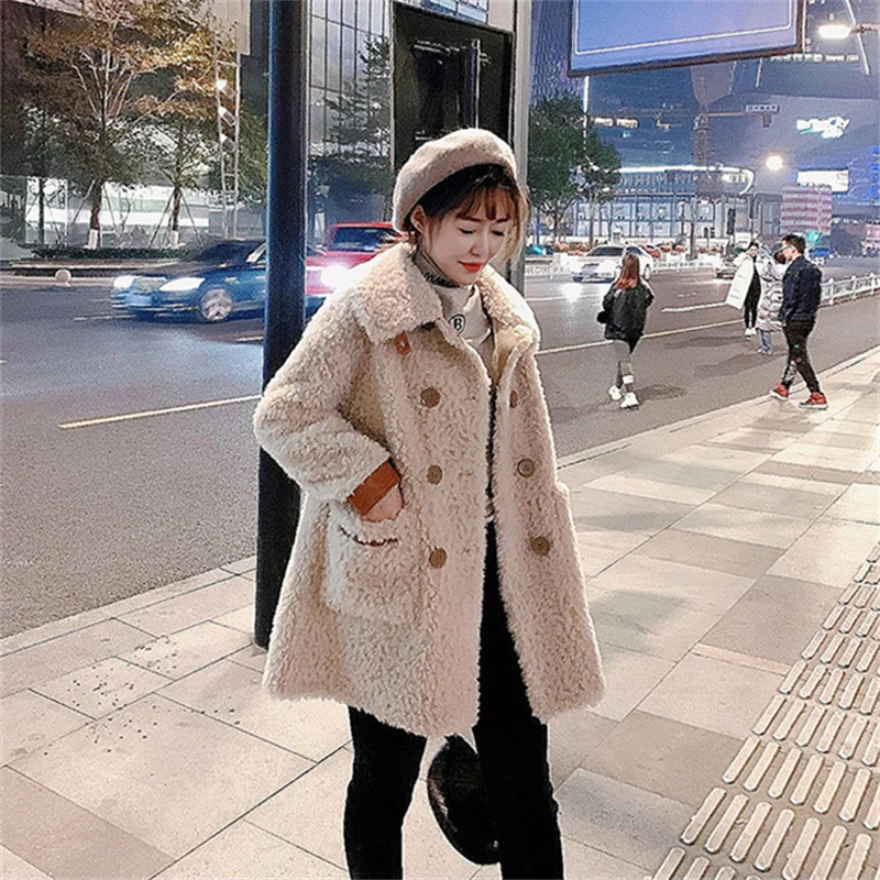

2021 New Autumn And Winter Women Thicken Woolen Cloth Coat Loose Fur All-in-one Mid-length Casual Female Jacket