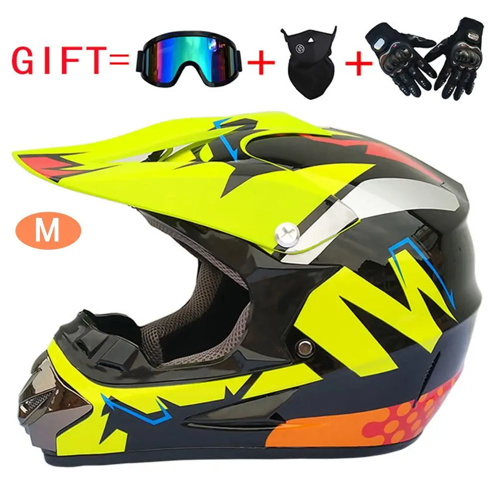 DOT Full Face ATV Dirt Bike Motocross Helmet w/Goggles & Gloves Adult/Youth