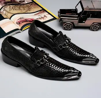 

crocodile grain pointed toe Men's dress shoes oxfords Formal leather shoes male Business leather shoes Sapato Social Masculino