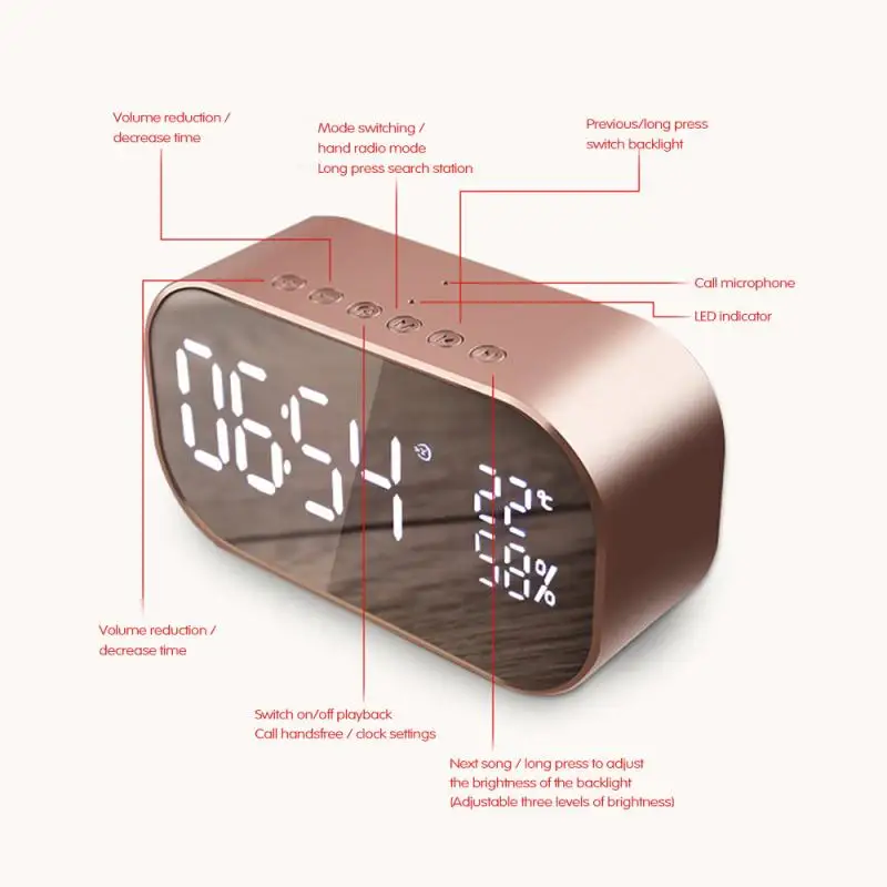 Mr 19 3 в 1 беспроводной Bluetooth 4,2 басовый двухканальный динамик светодиодный дисплей Будильник зеркальные часы USB радио Поддержка TF AUX термометр