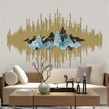 

milofi custom large wallpaper mural three-dimensional abstract golden lines mountain peak TV sofa background wall