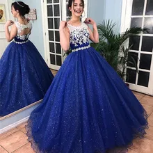 Mbcullyd Королевское голубое праздничное платье Аппликация Кружева Пышное Бальное Платье длинное платье для театрализованного представления Пышное Vestido 15 Anos плюс размер