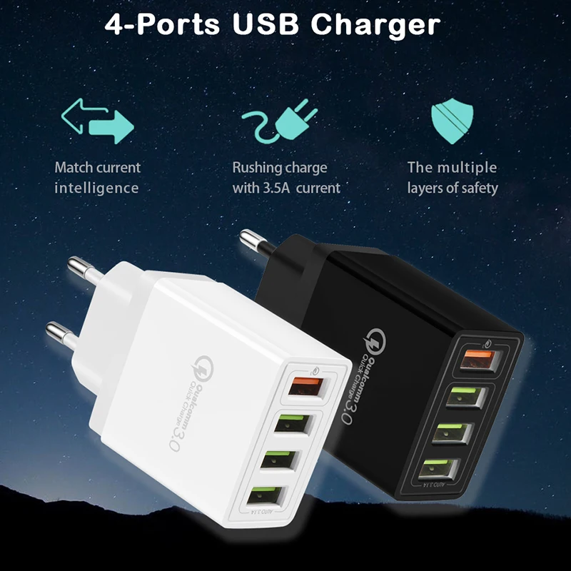 Сетевое зарядное устройство CinkeyPro с 4 USB портами и поддержкой быстрой
