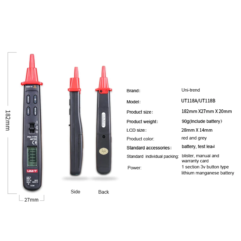 UT118B Pen Type Digital Multimeter Auto SCAN LCD backlight Non-Contact Voltage Detection 3000-Bit Counting Function AC/DC