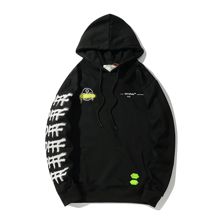 Осенняя и зимняя одежда, популярный бренд, off White, Harajuku, граффити, наконечник стрелы, для мужчин и женщин, свободный крой, с капюшоном, пуловер, толстовка, пальто
