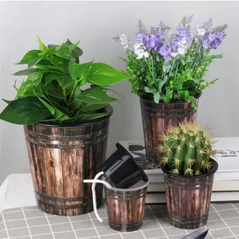

2pcs/5pcs 90mm/110mm/130mm/180mm Planter Vintage Imitation Wood Grain Resin Flowerpot Bonsai Succulents Hydroponics Pot