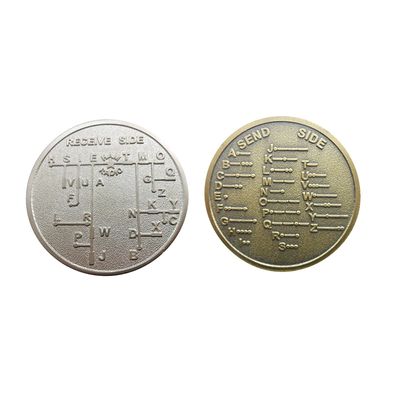 

2pcs Cw Morse Code Decoder Chart Medal Commemorative Metal Coin Gift - Bronze & Silvery