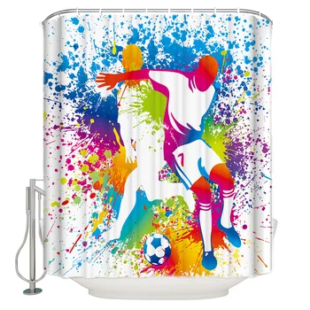 

Soccer Football Game Sport Shower Curtain Waterproof Bathroom Curtain Polyester Bath Curtain Home Decor 12 Hooks