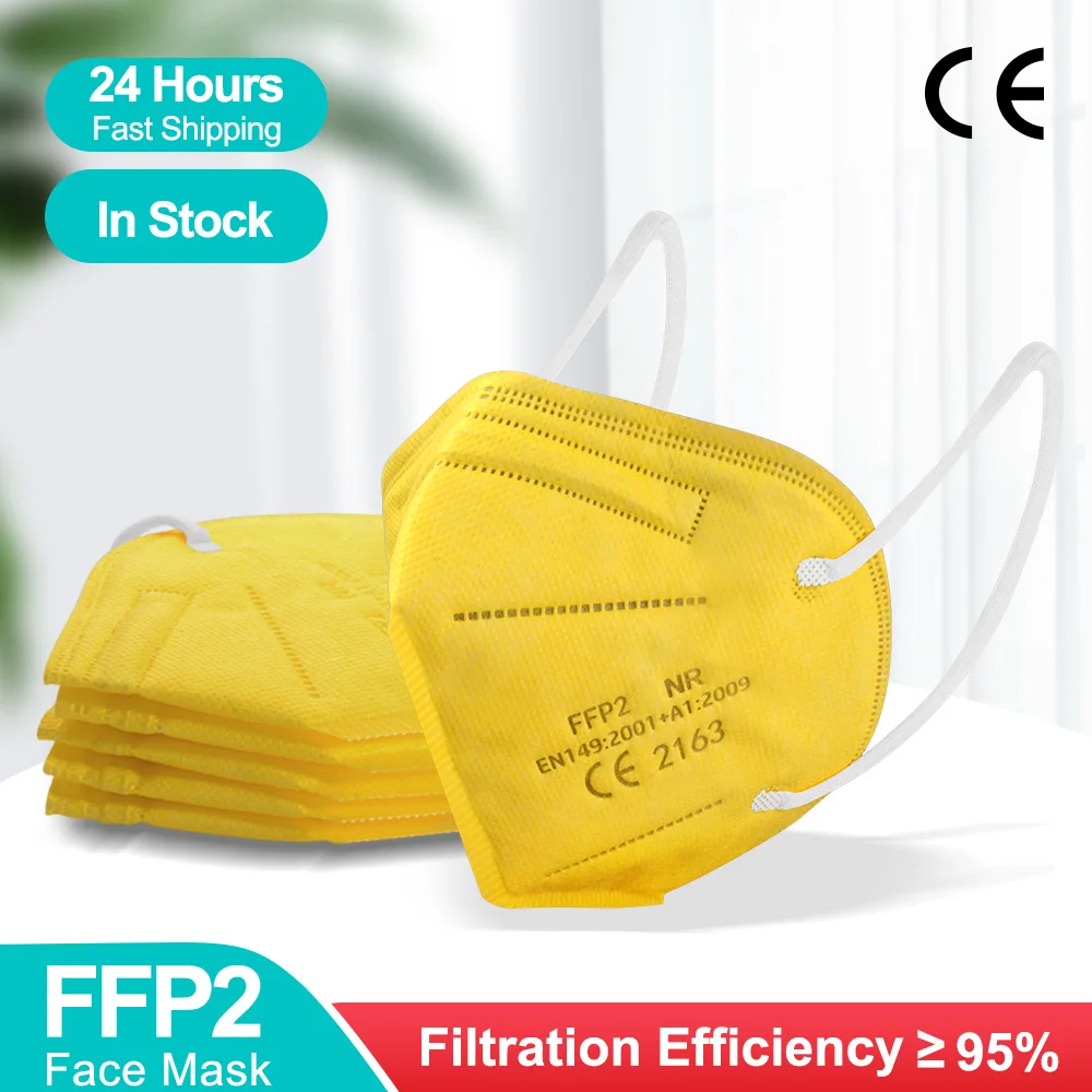 Mascarillas FFP2 KN95 FP3 de color amarillo, cubrebocas transpirables y recargables, fp2